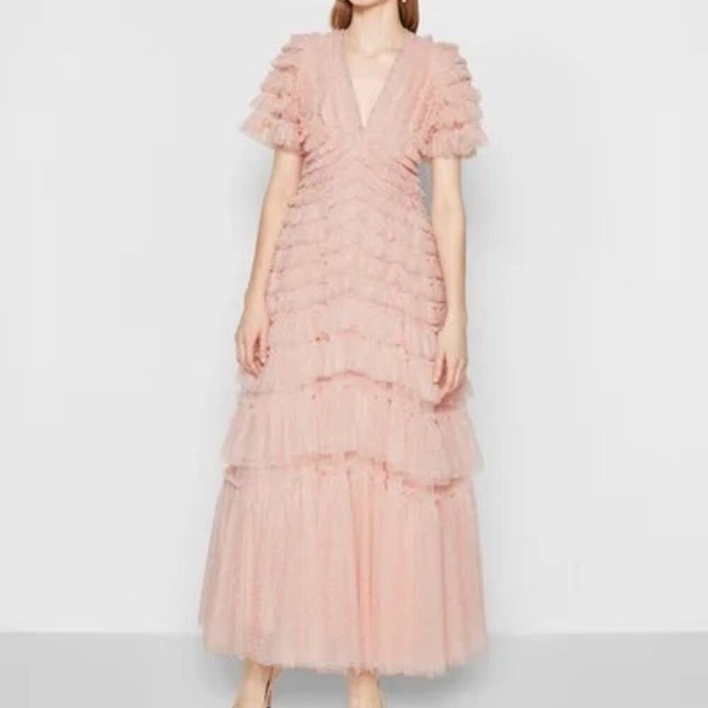 NWT Willow Ruffle V-Neck Gown in pink